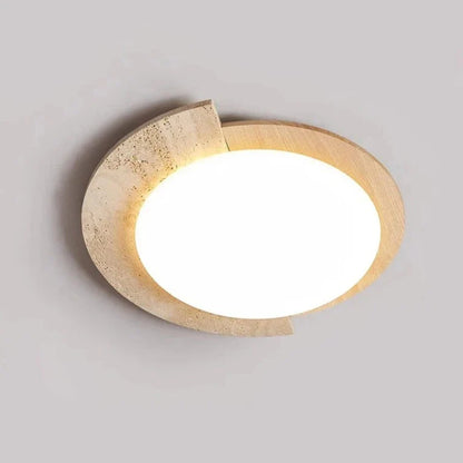 Lampada da soffitto in legno e pietra color crema