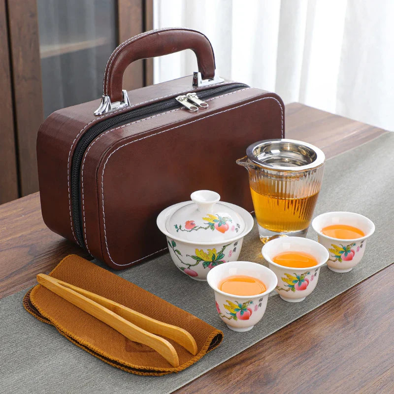 Portable Chinese Tea Set with Gaiwan and Cups