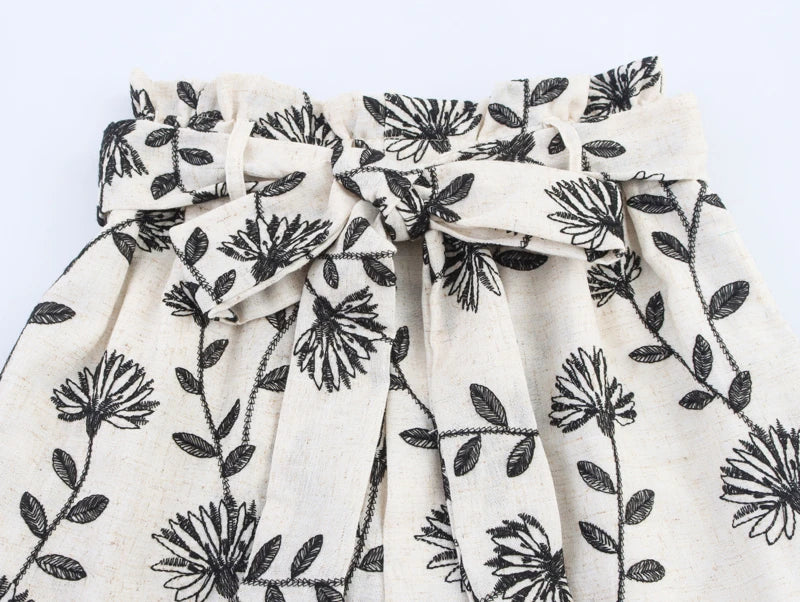 Floréline Tie-Waist Embroidery Shorts