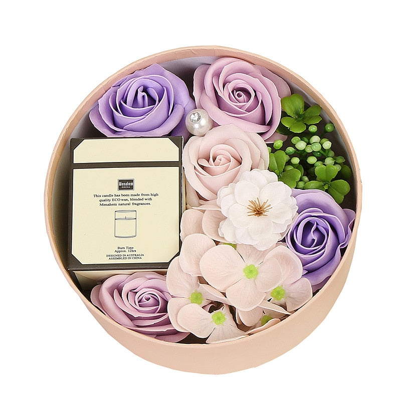 Coffret cadeau de bougie parfumée à la rose artificielle