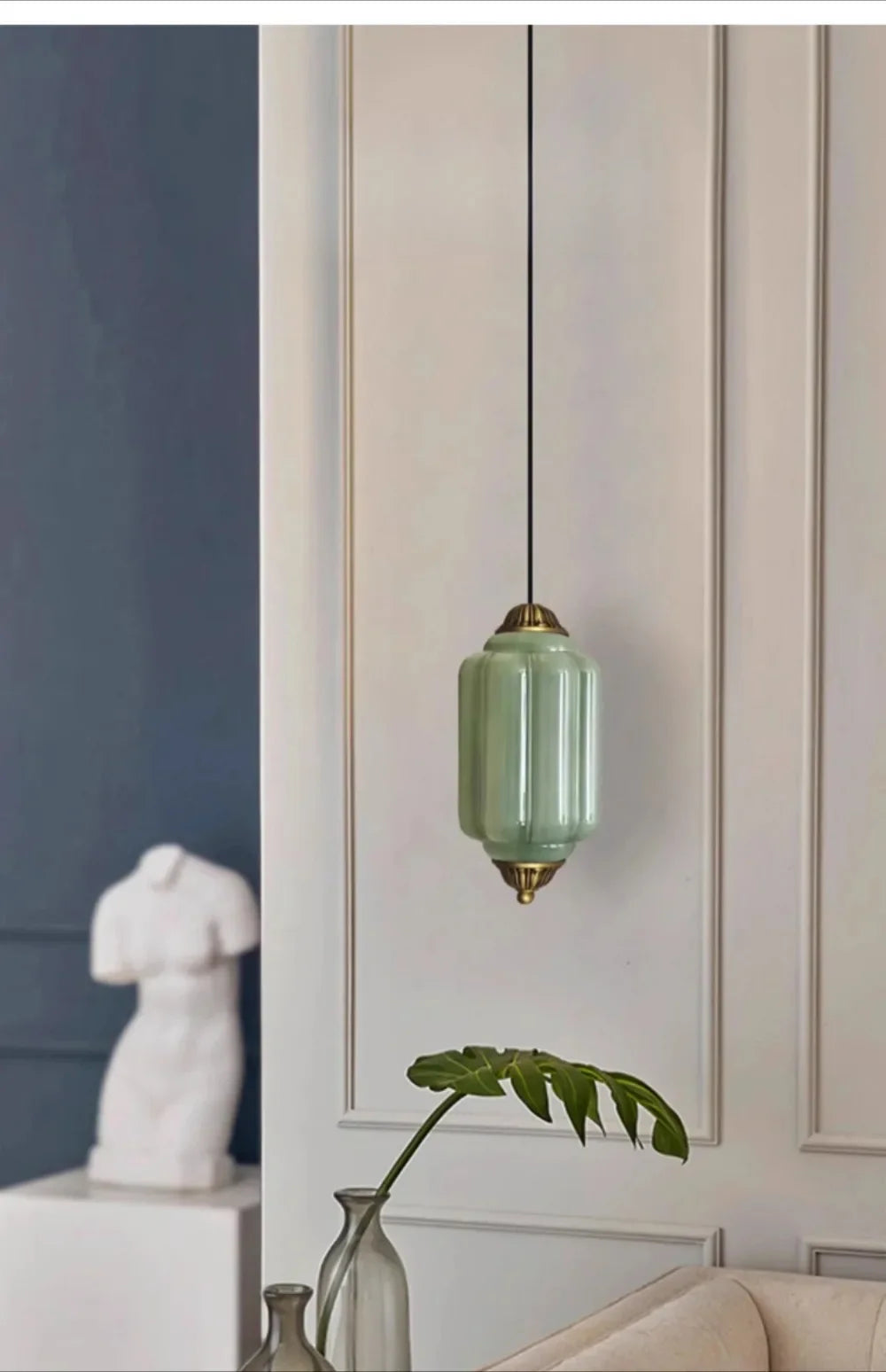 Suspension vintage en verre strié