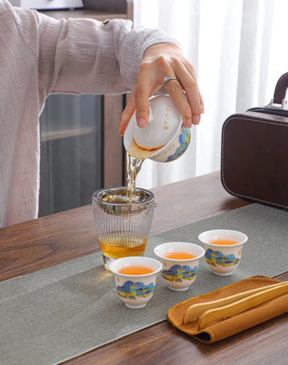 Portable Chinese Tea Set with Gaiwan and Cups