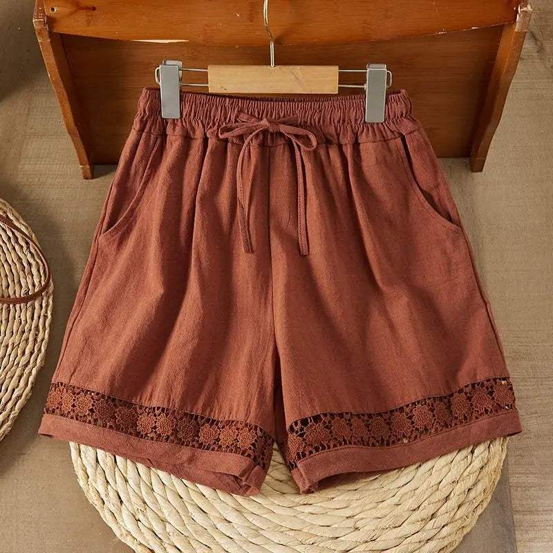 Floréa Hollow-Out Drawstring Shorts