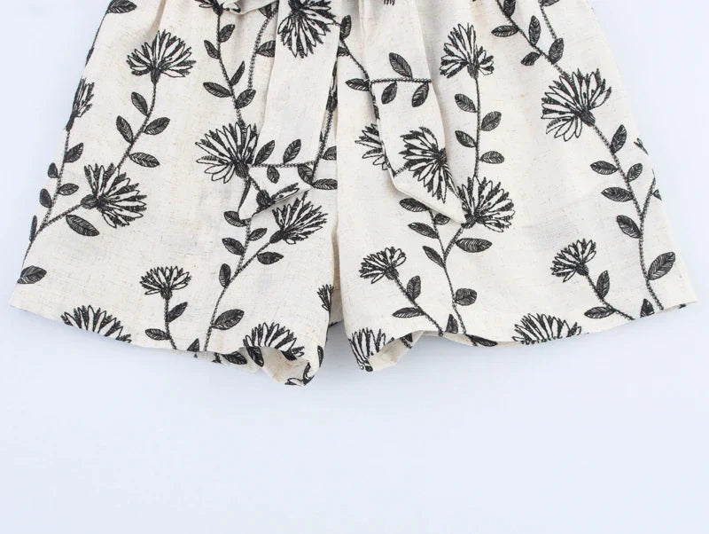Floréline Tie-Waist Embroidery Shorts