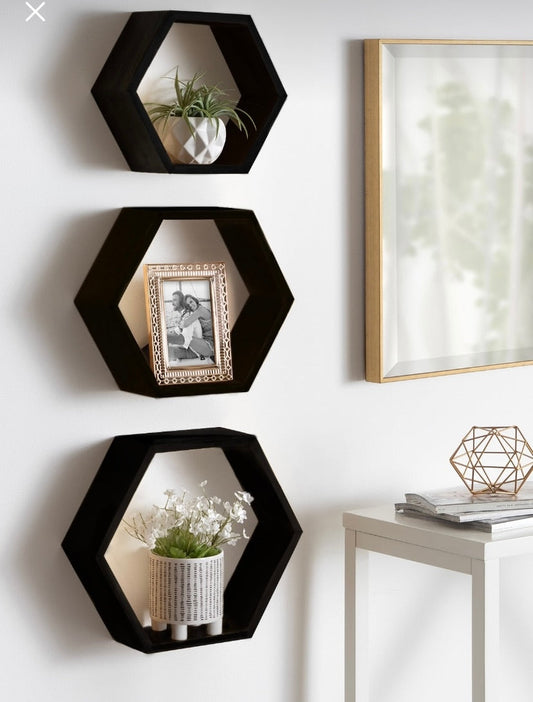 Rustic Hexagonal Wall Shelf Set