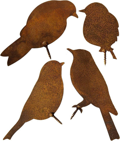 4pcs Rusty Metal Bird Set Fence Decor