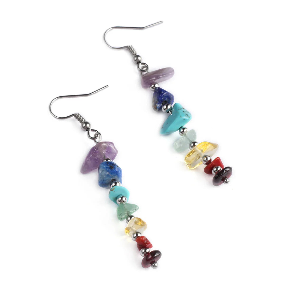 Boucles d'oreilles pendantes en pierre de cristal naturel 7 chakras