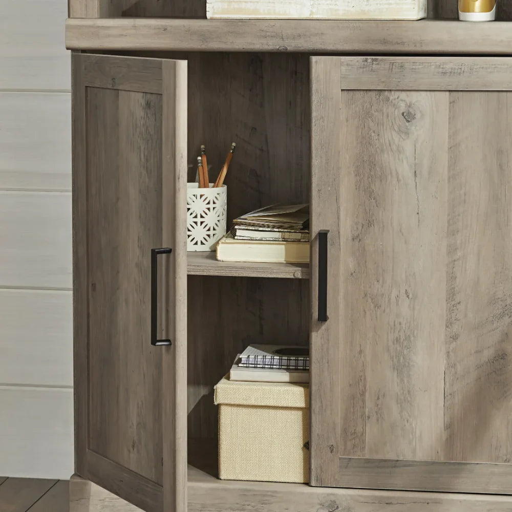 5 Shelf Bookcase with Doors Rustic Gray