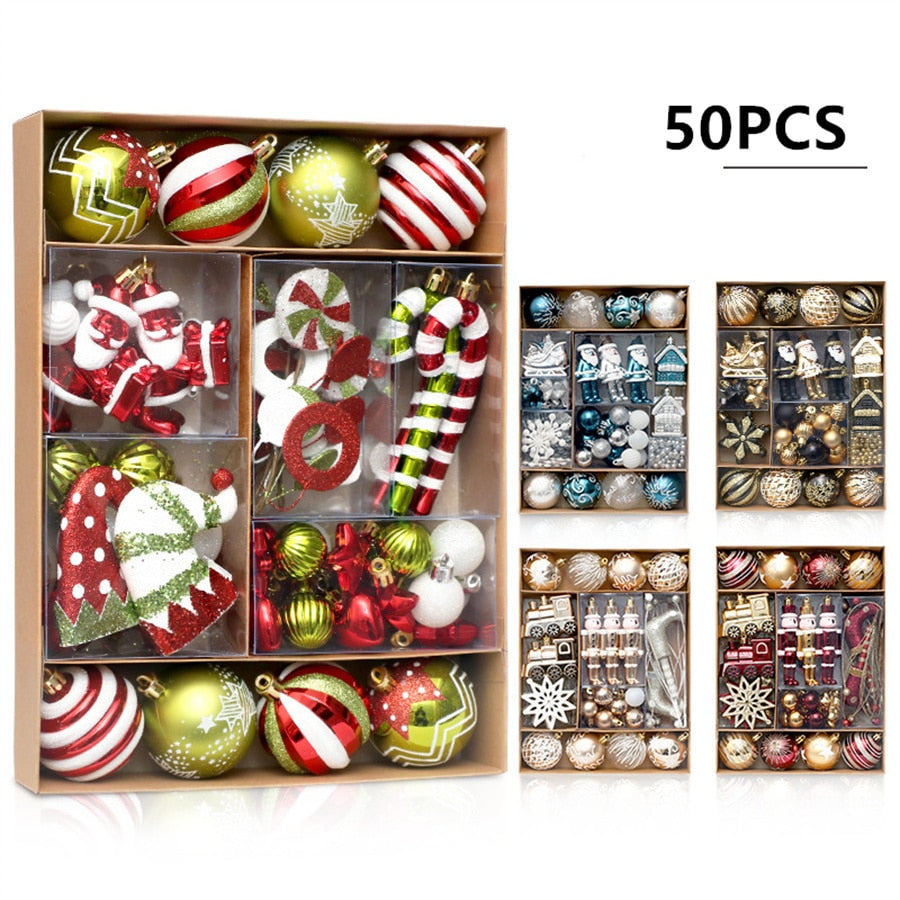 Ensemble de boules de Noël mixtes peintes 50pcs