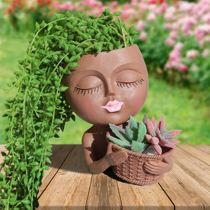 Cute Little Girl With Her Basket Flower Planter