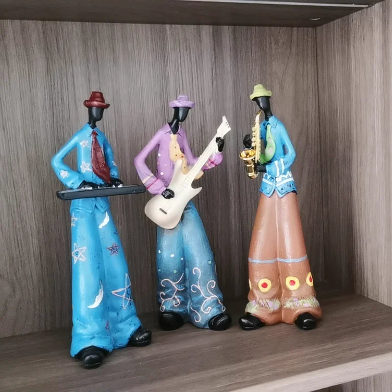 Retro Bookshelf Band Figurines - Cute Cartoon Home Decor Gifts artistic home accessories Figurine guitarist figurine Home decor music lover gift Sculpture