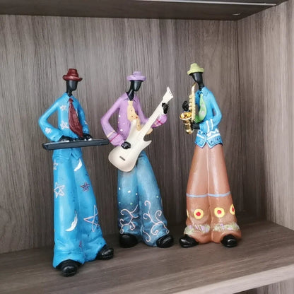 Retro Bookshelf Band Figurines - Cute Cartoon Home Decor Gifts artistic home accessories Figurine guitarist figurine Home decor music lover gift Sculpture
