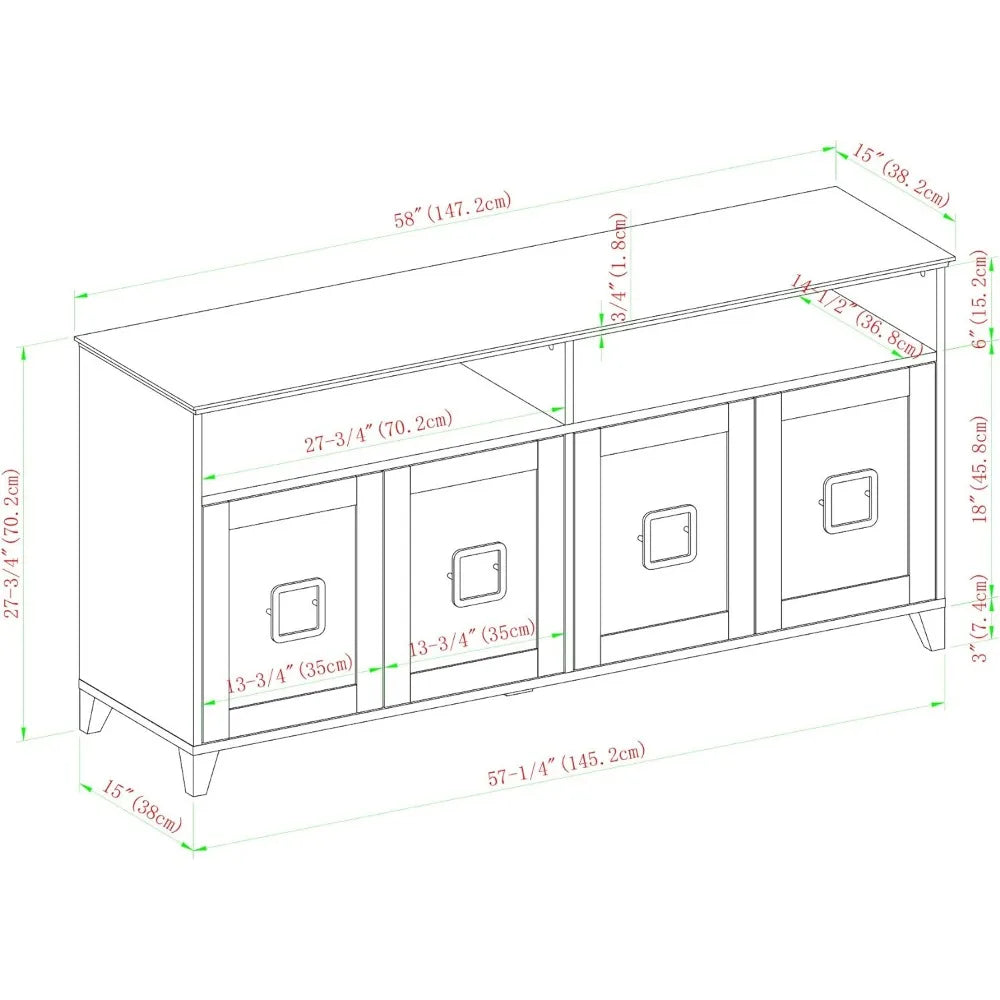 Farmhouse Squared Wood TV Stand with 4 Cabinet Doors