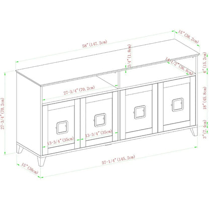 Farmhouse Squared Wood TV Stand with 4 Cabinet Doors