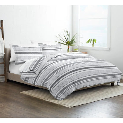 Light Gray Vintage Stripe Pattern Duvet Cover Set