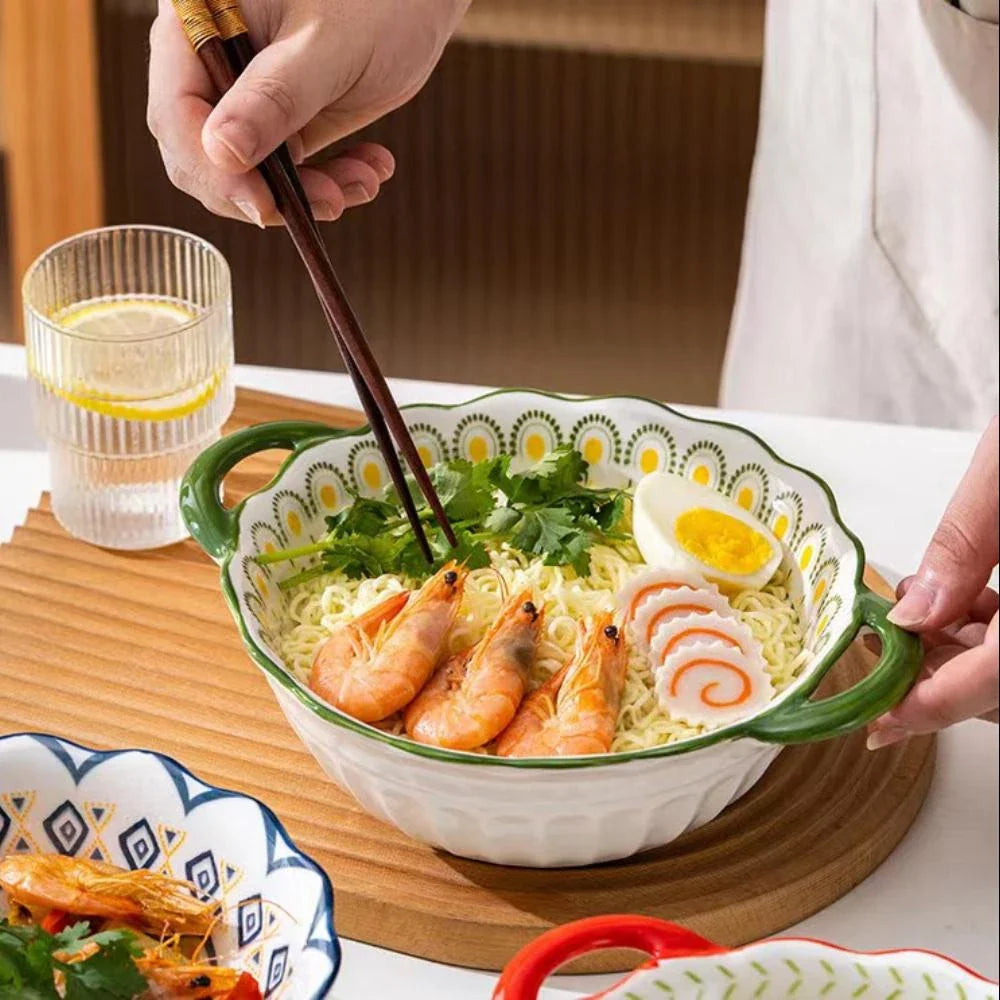 Scallop Edge Ceramic Handle Bowls