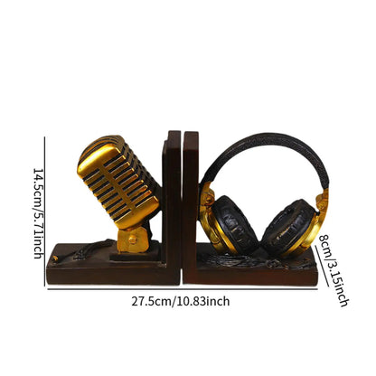 Microphone Headset Bookends - Unique Resin Desk Decor bookend Living Room Table