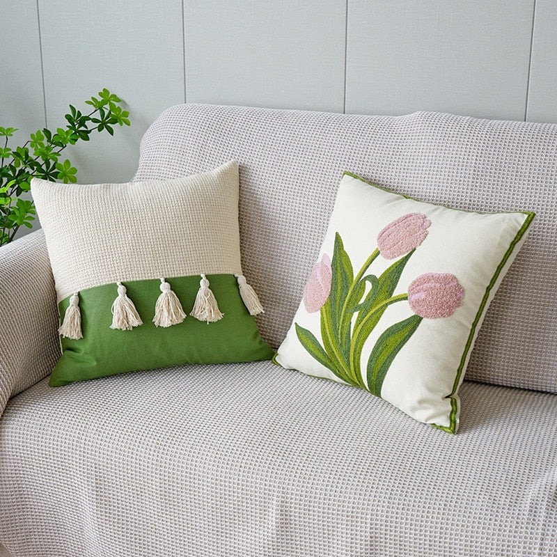 Embordered Tulips Pillow Cover