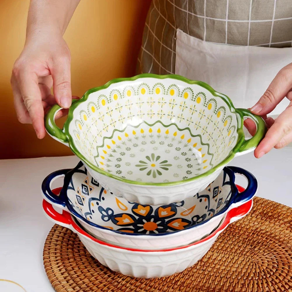 Scallop Edge Ceramic Handle Bowls