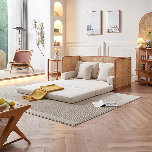 Nordisches faltbares Rattan-Schlafsofa