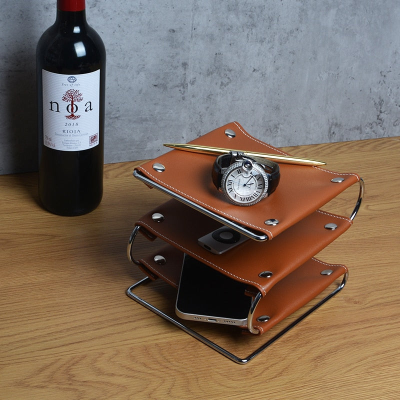 Leather and Metal Storage Organizer