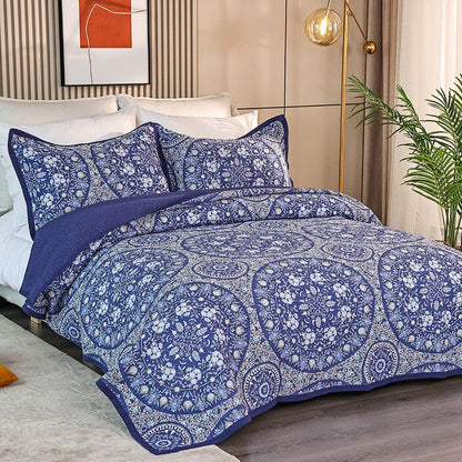 Blue Medalion Bedspread Set