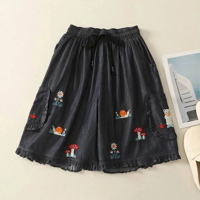 Denimelle Ruffle Waist Shorts