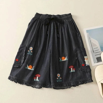 Denimelle Ruffle Waist Shorts