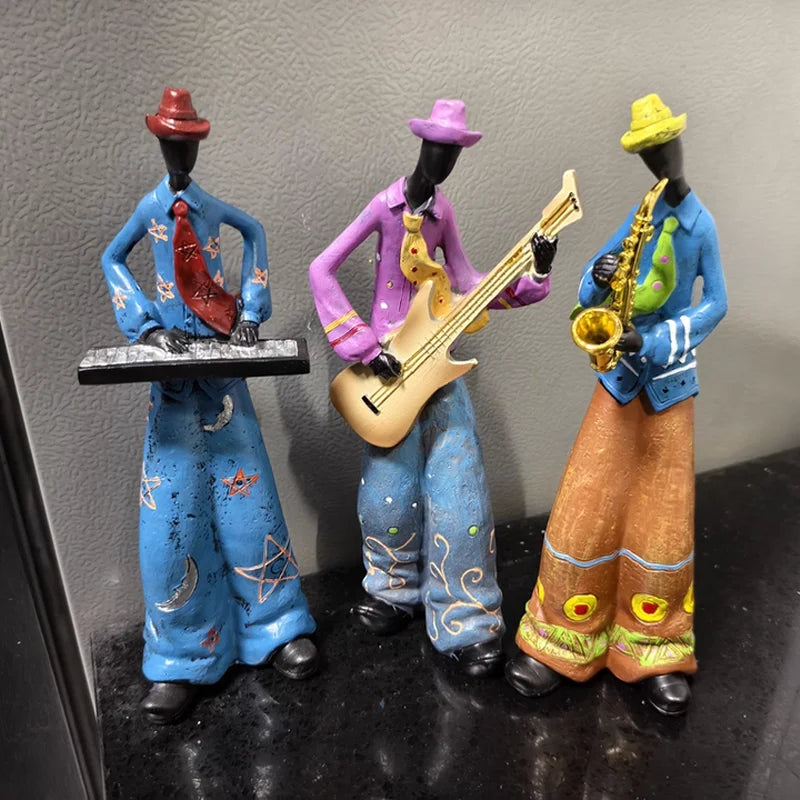 Retro Bookshelf Band Figurines - Cute Cartoon Home Decor Gifts artistic home accessories Figurine guitarist figurine Home decor music lover gift Sculpture