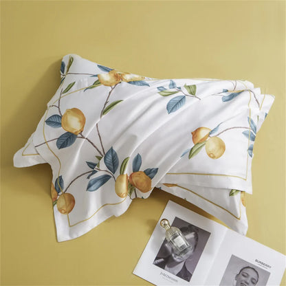 Ensemble de housse de couette en coton égyptien branches de citron