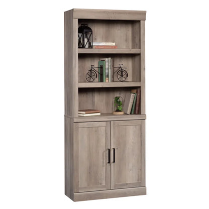 5 Shelf Bookcase with Doors Rustic Gray