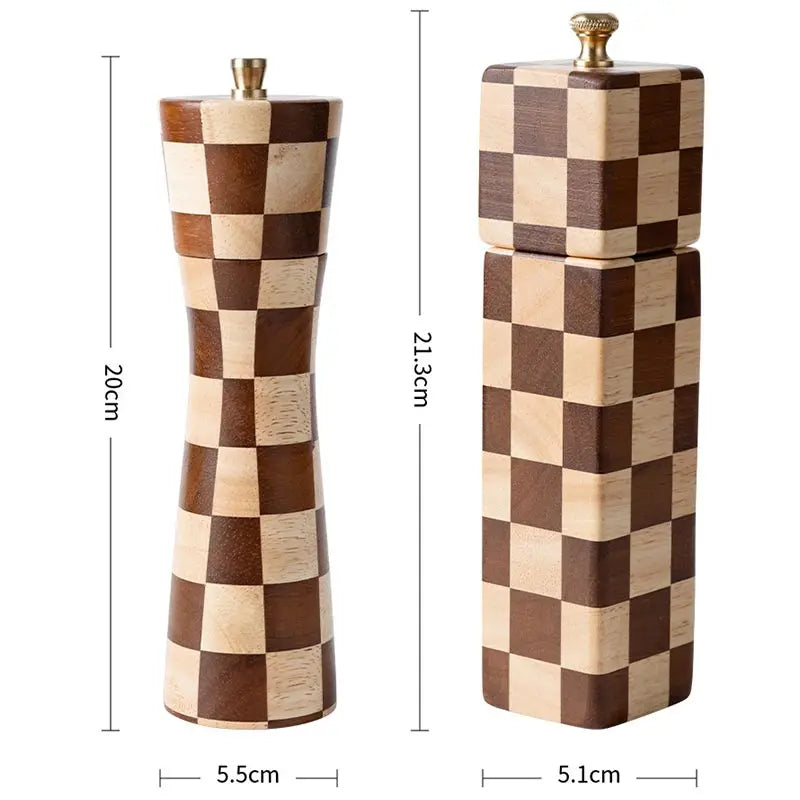 Solid Wood Checkerboard Pepper Grinder & Sea Salt Mill Kitchen kitchen accessories Kitchenware Pepper Grinder