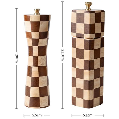 Solid Wood Checkerboard Pepper Grinder & Sea Salt Mill Kitchen kitchen accessories Kitchenware Pepper Grinder