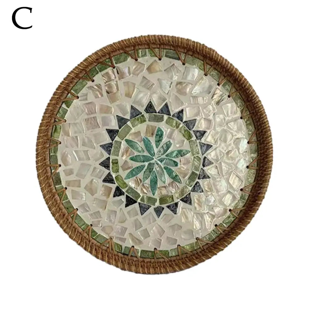 Colorful Shell Rattan Tray