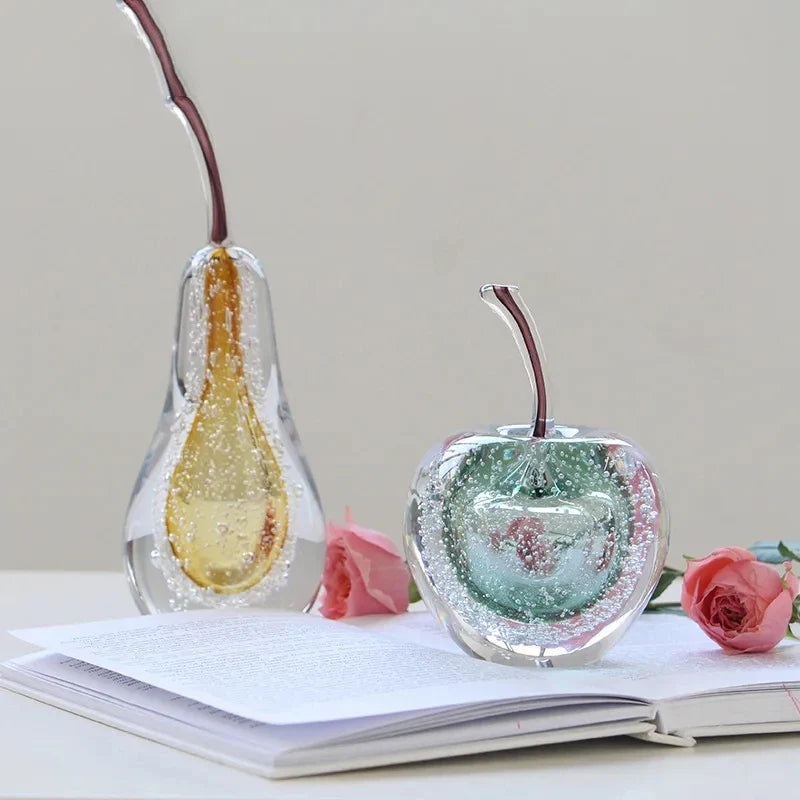 Bubble Glass Apple and Pear Statue - Aesthetic Fruit Desk Decoration Figurine Living Room Sculpture