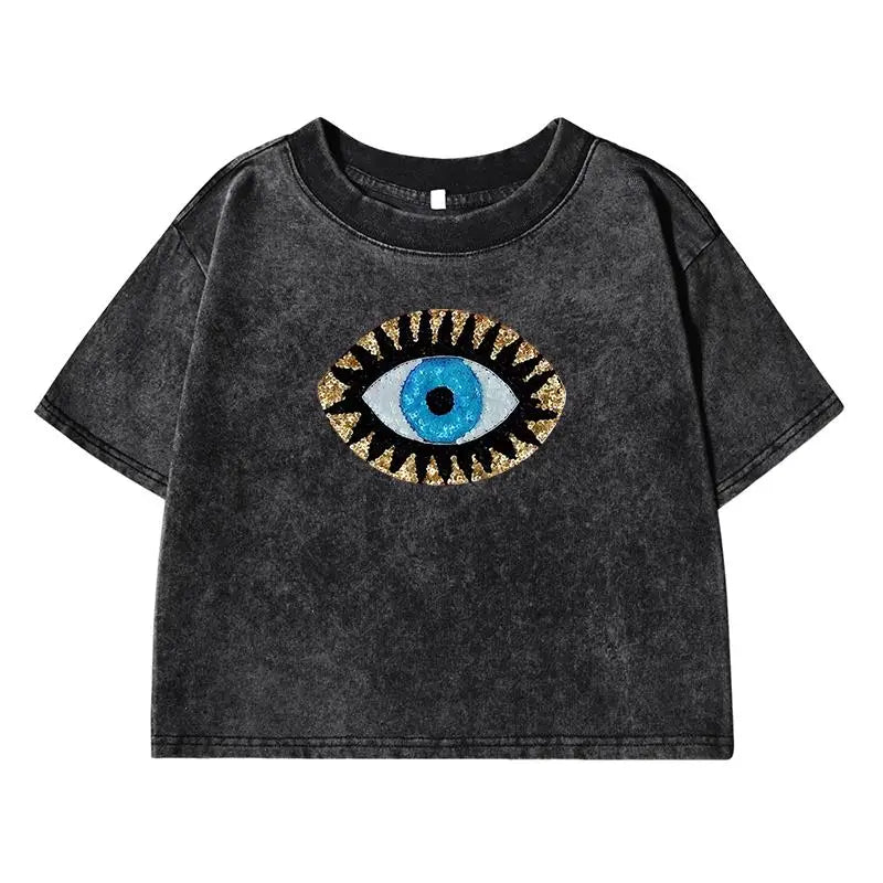 T-shirt court bleu mauvais œil