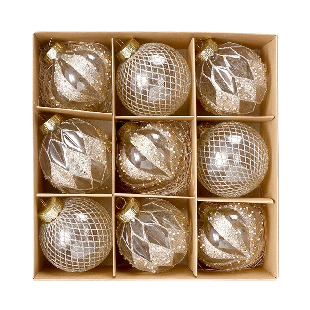 Décoration d'arbre de boule de noël en filet transparent 9 pièces