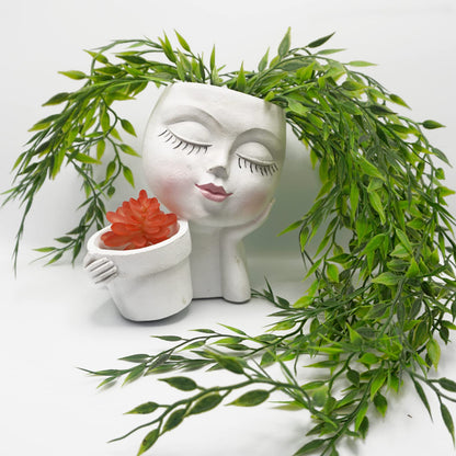 Cute Little Girl With Her Pot Flower Planter