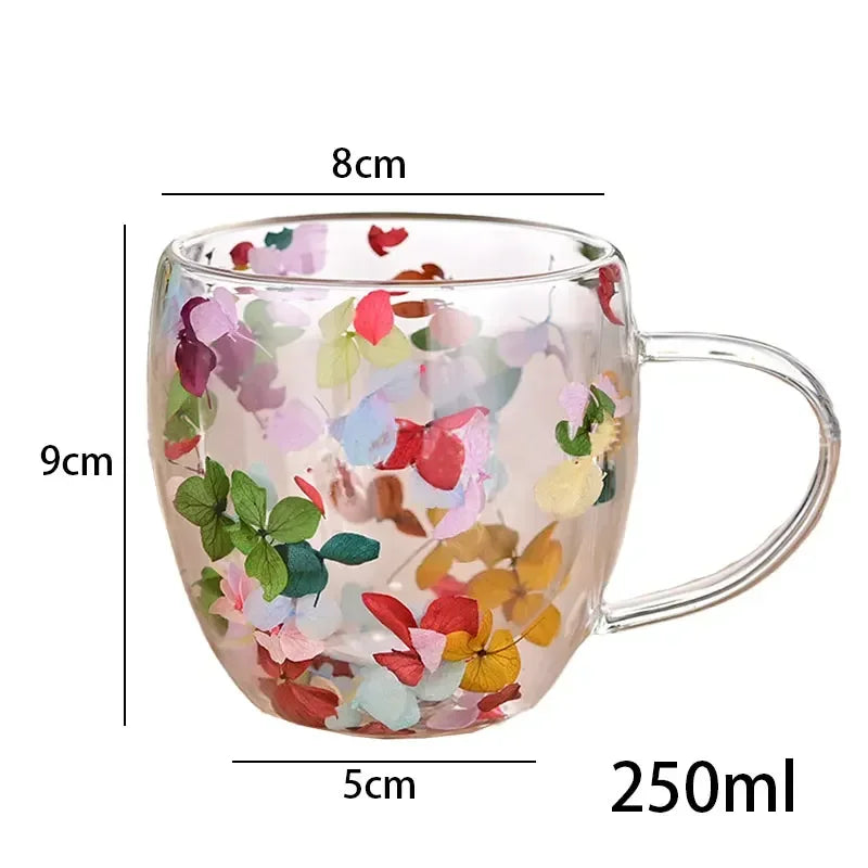 Colorful Dried Flower Double Wall Glass Mug