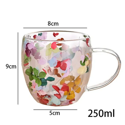 Colorful Dried Flower Double Wall Glass Mug