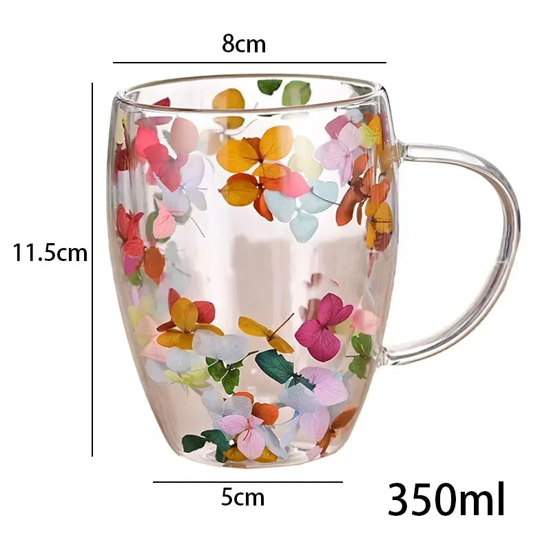 Colorful Dried Flower Double Wall Glass Mug