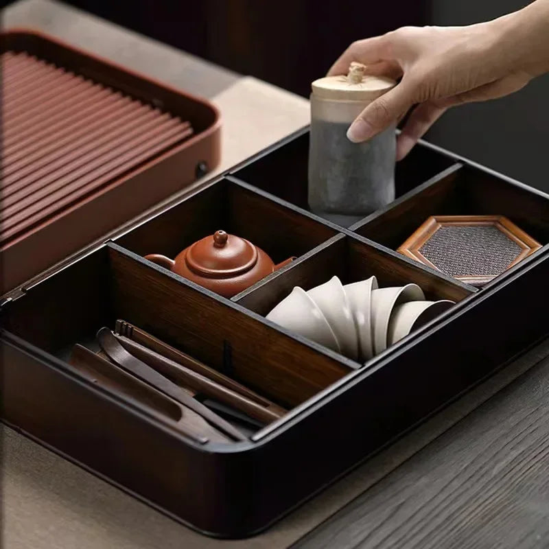 Multifunctional Bamboo Tea Tray with Drainage