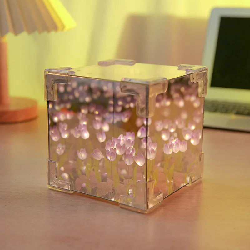 Lampada cubo di mare con fiori di tulipano fai da te