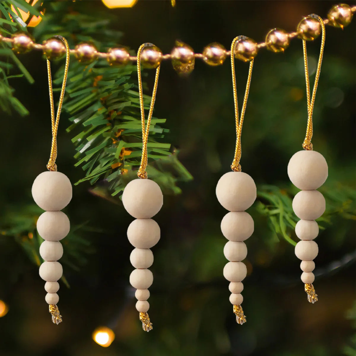 3 piezas decoración de árbol de Navidad con cuentas de madera