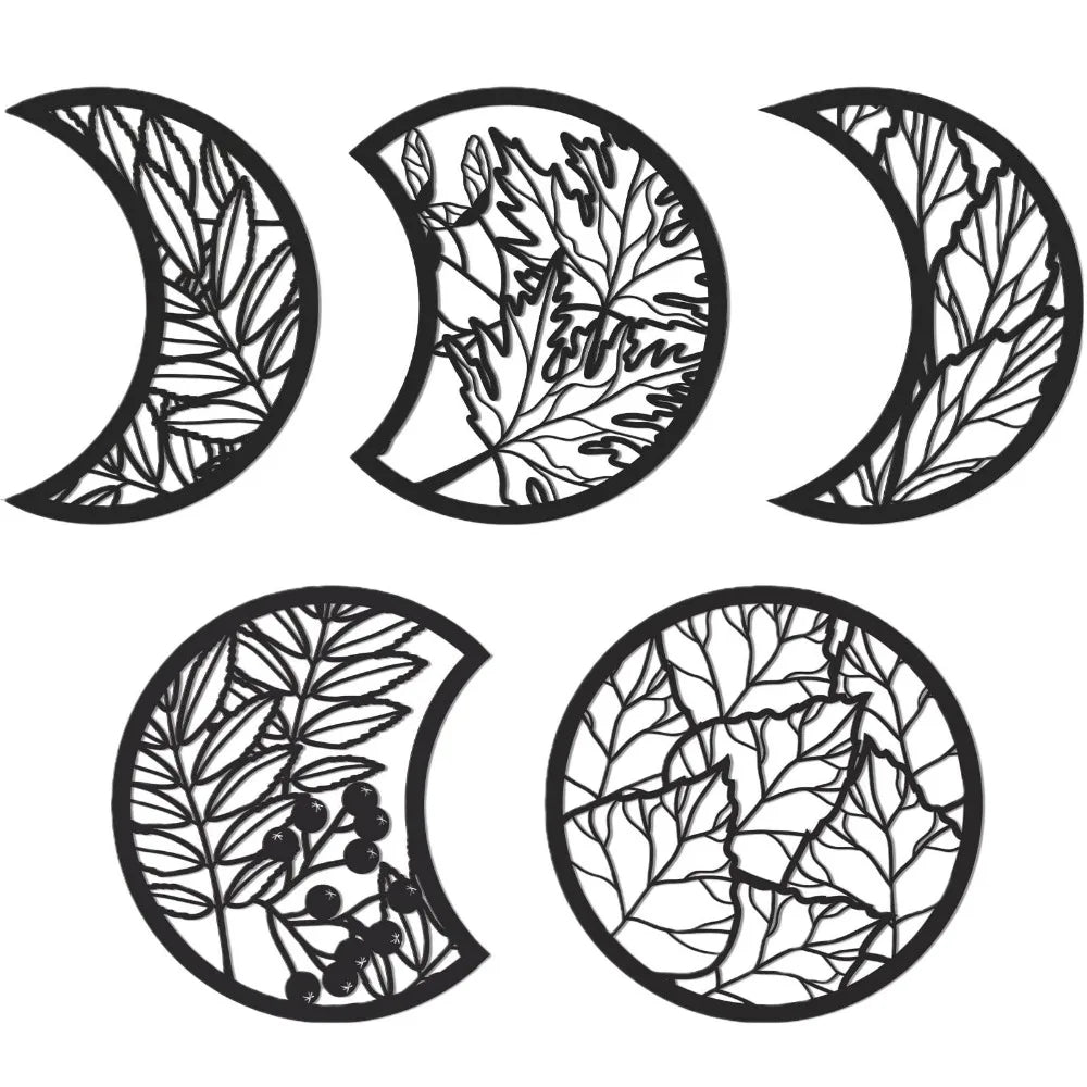 LunarLeaf Harmony – Wooden Moon Phase Wall Hanging