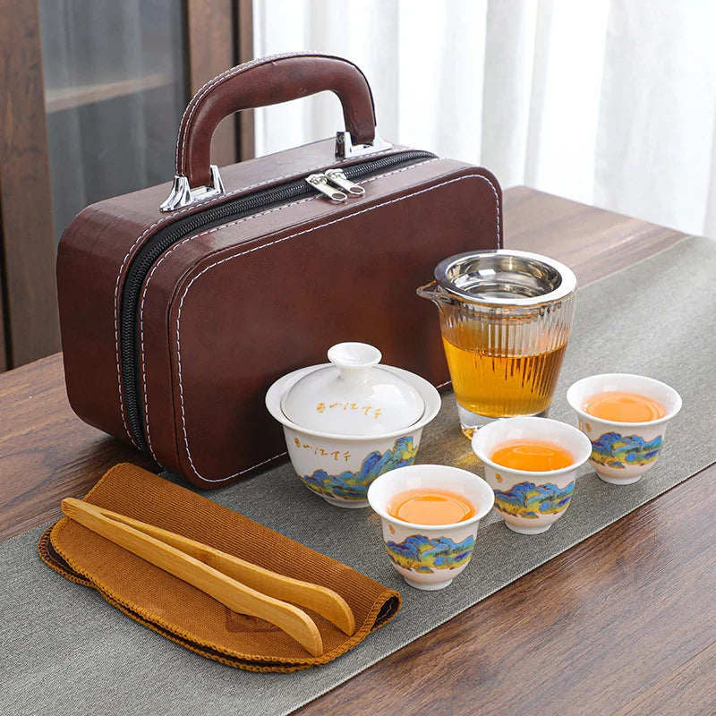Portable Chinese Tea Set with Gaiwan and Cups