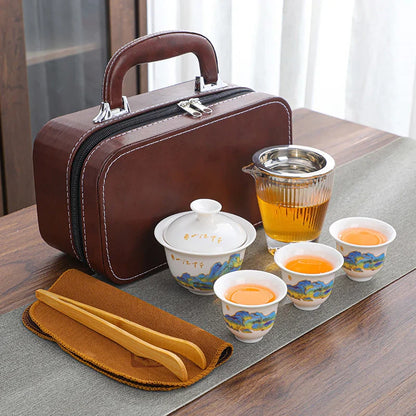 Portable Chinese Tea Set with Gaiwan and Cups