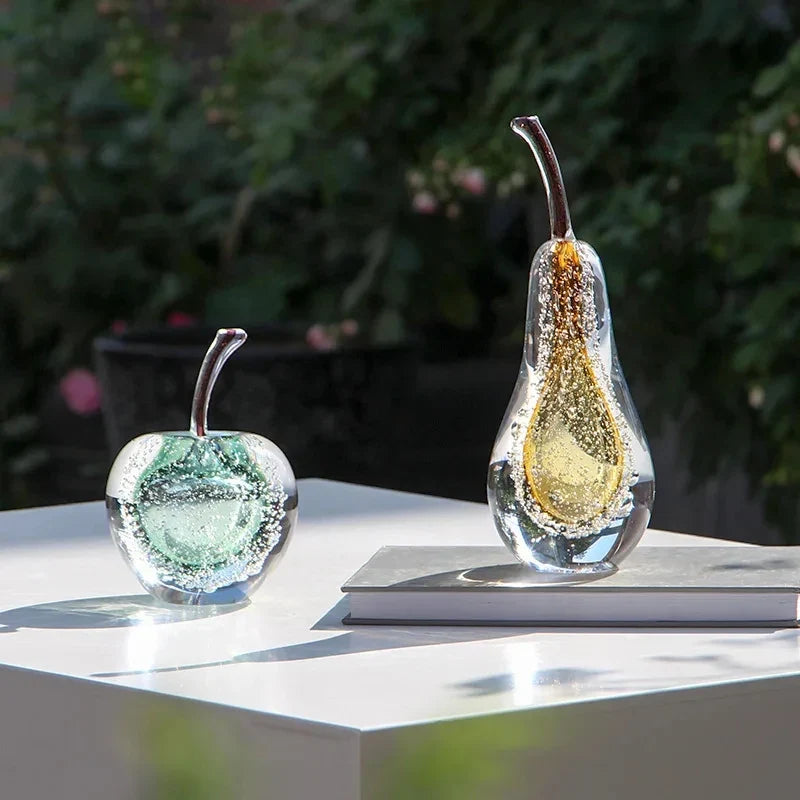 Bubble Glass Apple and Pear Statue - Aesthetic Fruit Desk Decoration Figurine Living Room Sculpture