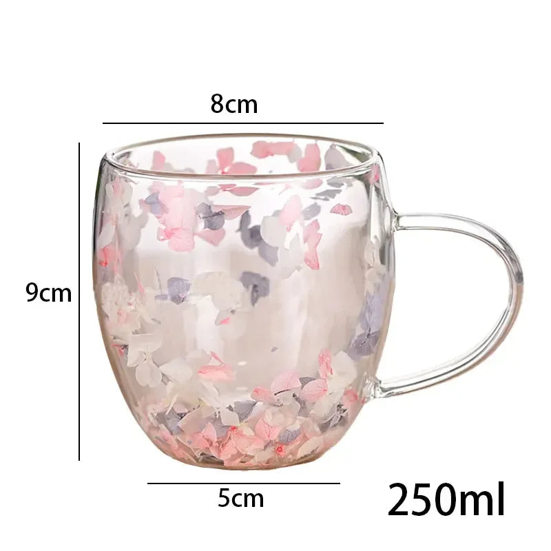 Colorful Dried Flower Double Wall Glass Mug