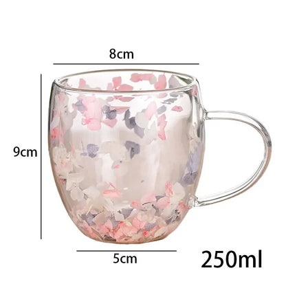 Colorful Dried Flower Double Wall Glass Mug